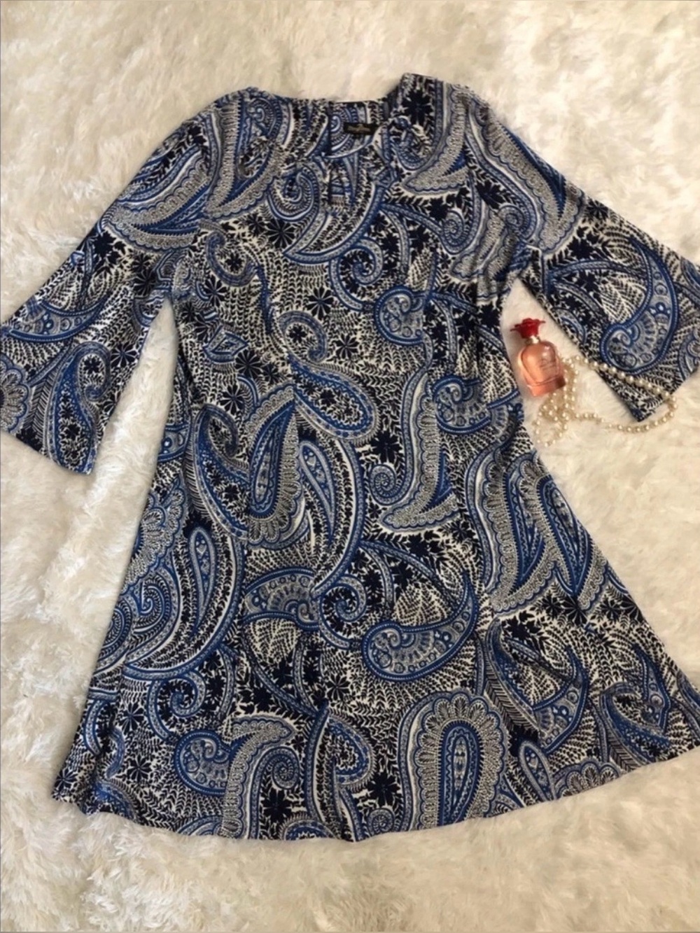 Phase 7 Womens A Line Dress Long Flare Sleeve Multicolor Print Size 18 Church pl